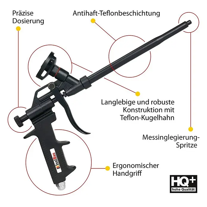IsolBau Klebeschaum PU Mauermörtel - 6 x 750ml, PU-Reiniger - 500 ml, Schaumpistole - 750 ml - Schwarze Schaumpistole mit ergonomischem Griff, präziser Dosierung, Antihaft-Teflonbeschichtung und Messinglegierungsdüse.