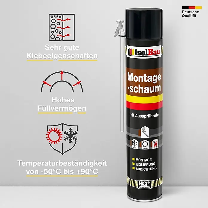 IsolBau Adapterschaum Montageschaum mit Aussprührohr 1 x 750 ml - 750 ml - Schwarze IsolBau Montageschaumdose mit Sprührohr. Für Montage, Isolation und Abdichtung, temperaturbeständig.
