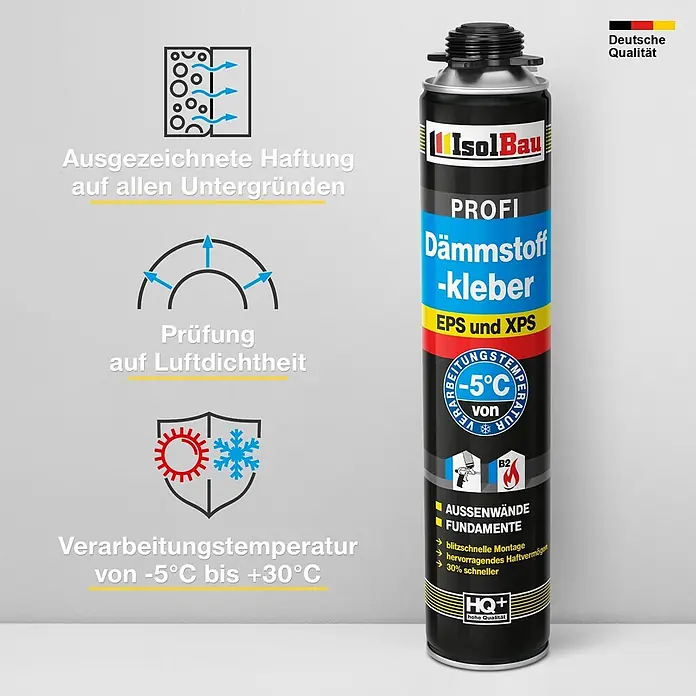 IsolBau Klebeschaum Profi Dämmstoffkleber 24 x 750 ml - 750 ml - IsolBau PROFI Dämmstoff-kleber Sprühdose, schwarz/blau mit gelb/rotem Etikett, für EPS/XPS-Dämmung an Außenwänden und Fundamenten.