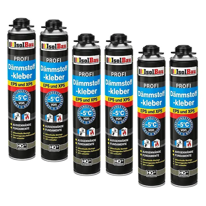 IsolBau Klebeschaum Profi Dämmstoffkleber 6 x 750 ml - 750 ml - Sechs schwarze und blaue IsolBau Profi Dämmstoff-Kleber Sprühdosen für EPS und XPS, verwendbar ab -5°C.