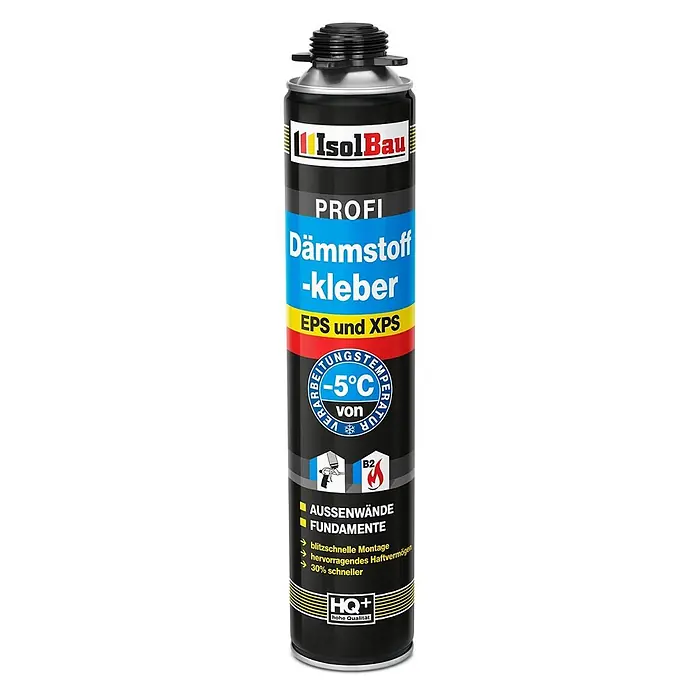 IsolBau Klebeschaum Profi Dämmstoffkleber 1 x 750 ml - 750 ml - Schwarze IsolBau PROFI Dämmstoff-Klebedose für EPS/XPS, ab -5°C anwendbar, B2-Brandschutzklasse, für Pistolengebrauch.