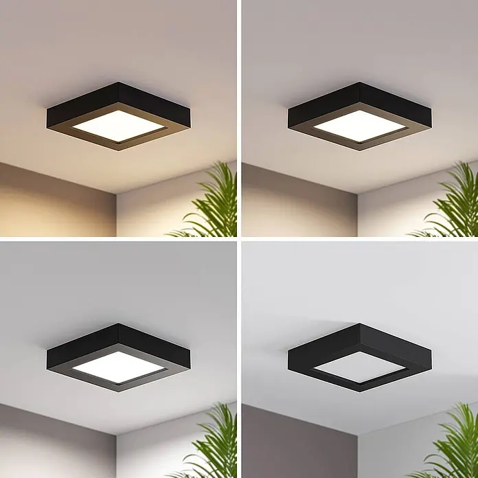 Prios Deckenleuchte Alette - L x B x H: 17,2 x 17,2 x 3,45 cm, schwarz - Schwarze quadratische LED-Deckenleuchte an der Decke montiert, beleuchtet den Raum.