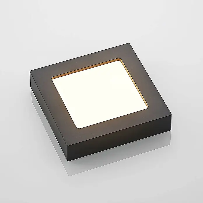 Prios Deckenleuchte Alette - L x B x H: 17,2 x 17,2 x 3,45 cm, schwarz - Quadratische dunkelgraue/schwarze LED-Aufbauleuchte mit warmweiß leuchtendem Zentrum.