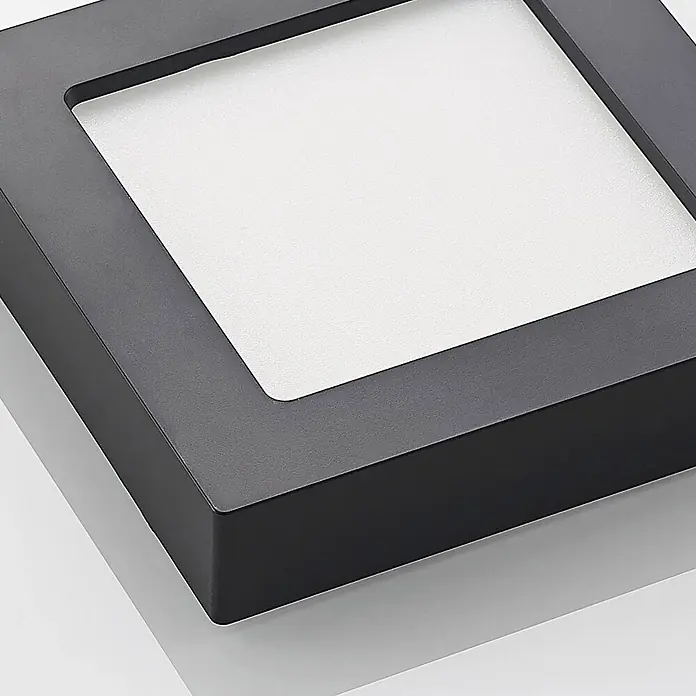 Prios Deckenleuchte Alette - L x B x H: 17,2 x 17,2 x 3,45 cm, schwarz - Quadratische schwarze LED-Panel-Leuchte mit strukturiertem weißem Diffusor.