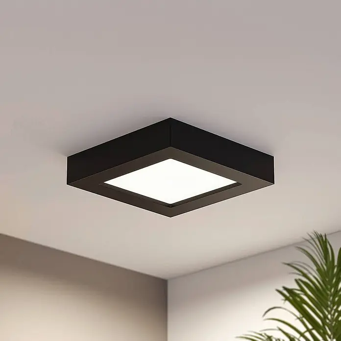 Prios Deckenleuchte Alette - L x B x H: 17,2 x 17,2 x 3,45 cm, schwarz - Moderne quadratische schwarze LED-Deckenleuchte, bündig montiert und den Raum beleuchtend.