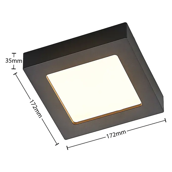 Prios Deckenleuchte Alette - L x B x H: 17,2 x 17,2 x 3,45 cm, schwarz - Quadratische schwarze LED-Aufbauleuchte, 172x172x35mm, mit warmweißem Licht.