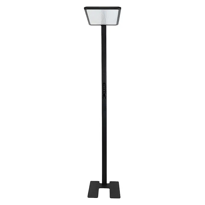 Enovalite LED-Stehleuchte - 150 W, Höhe: 199 cm, Schwarz, Neutralweiß - Hoher schwarzer rechteckiger Ständer mit trapezförmigem Heiz-/Lichtelement und seitlichen Bedienelementen auf H-förmigem Fuß.