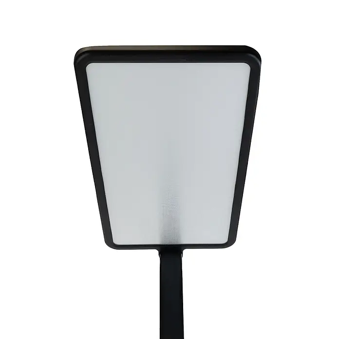 Enovalite LED-Stehleuchte - 150 W, Höhe: 199 cm, Schwarz, Neutralweiß - Schwarz gerahmte rechteckige LED-Lichtplatte mit weißem Diffusor und Stiel.