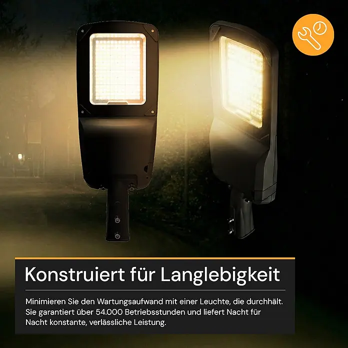 Enovalite LED-Strahler -  - Zwei dunkle LED-Außenleuchten, die bei Nacht hell leuchten, unterstreichen ihre Langlebigkeit.