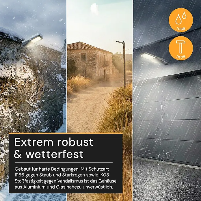 Enovalite LED-Strahler -  - Robuste Außenleuchte in Schnee, Staub und Regen. Mit IP66 Staub-/Wasserschutz und IK08 Stoßfestigkeit; Gehäuse aus Aluminium und Glas.
