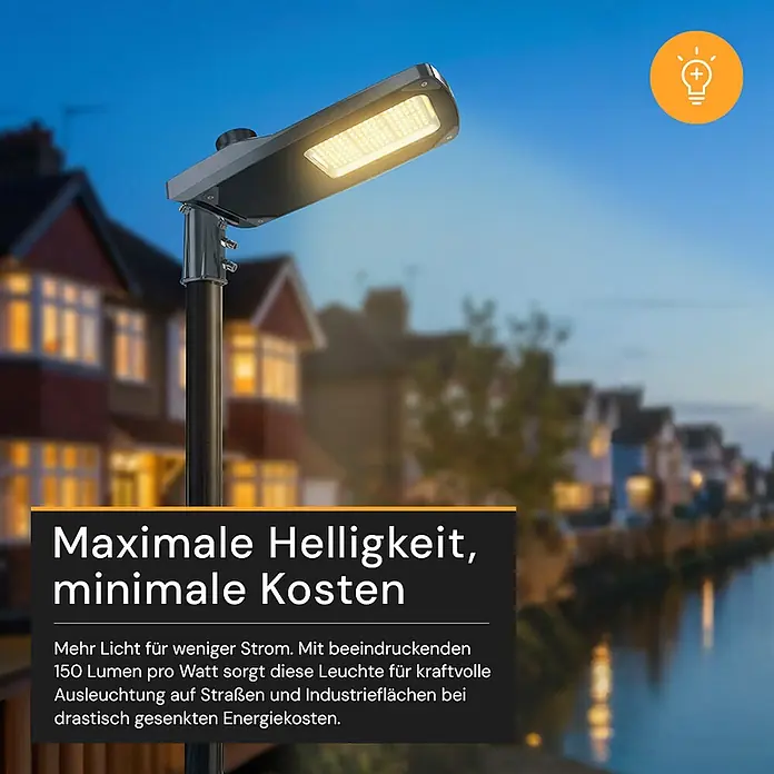 Enovalite LED-Strahler -  - Moderne, dunkle LED-Straßenleuchte leuchtet eine Straße bei Dämmerung aus, für maximale Helligkeit bei geringen Kosten.