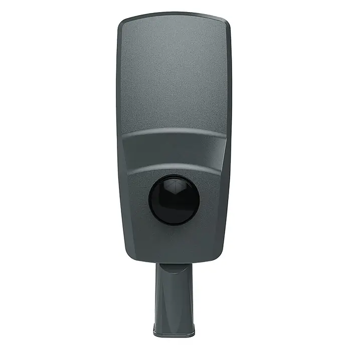 Enovalite LED-Strahler -  - Kompakter grauer Außenbewegungssensor mit rechteckigem Gehäuse und zentraler schwarzer Linse, auf einem Sockel montiert.