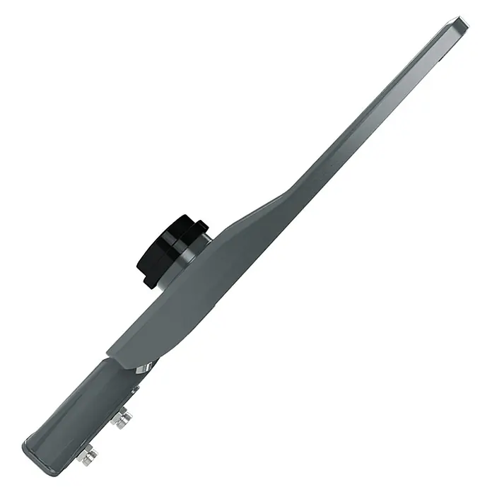 Enovalite LED-Strahler -  - Längliche, dunkelgraue LED-Straßenleuchte mit schwarzem Sensor und Befestigungsschrauben.