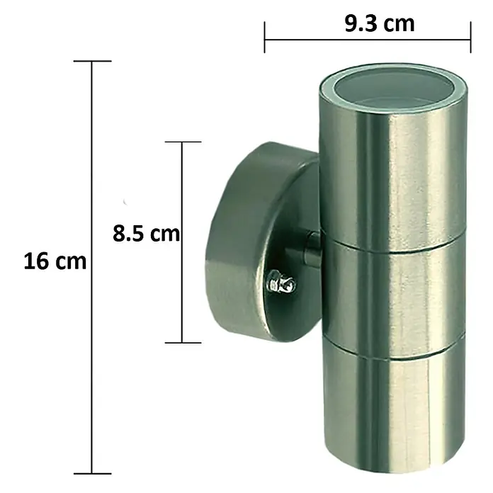 DAPO Außenwandleuchte Bornholm Up&Down, Edelstahl, 2-Flammig, GU10, IP44 -  - Gebürstete Edelstahl-Doppel-Wandleuchte, 16 cm hoch, für Auf- und Abwärtsbeleuchtung.