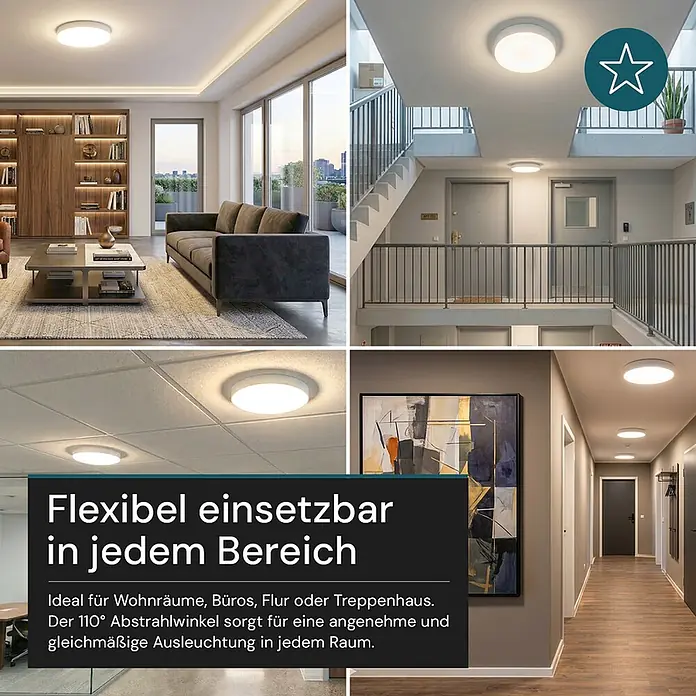 Luxula LED-Deckenleuchte rund - 24 W, Weiß, Warmweiß - Runde weiße LED-Deckenleuchte, vielseitig einsetzbar in Wohnräumen, Fluren und Büros.