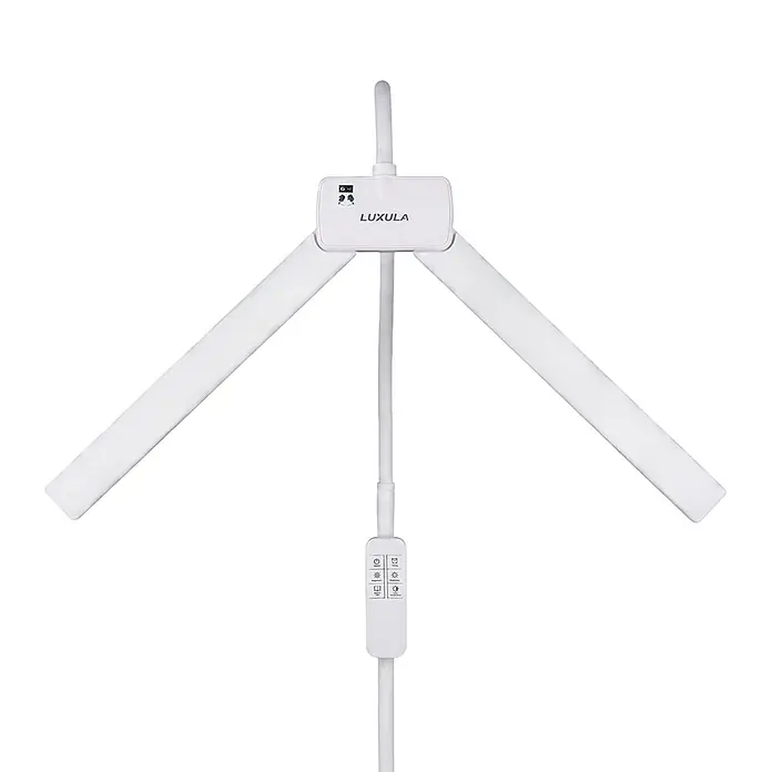 Luxula LED-Stehleuchte - 24 W, Höhe: 163 cm, Weiß - Weiße Y-förmige LUXULA LED-Lampe mit zwei flexiblen Armen und Inline-Fernbedienung für professionelle Beleuchtung.