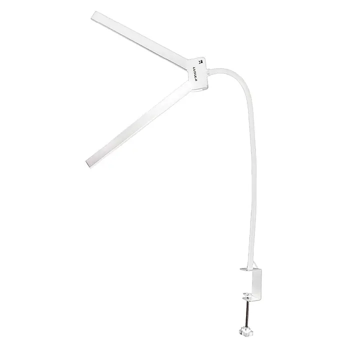 Luxula LED-Klemmleuchte - L x B x H: 80 x 6 x 83 cm, 18 W, Weiß - Weiße Klemm-LED-Arbeitsleuchte mit zwei flexiblen Leuchtarmen.