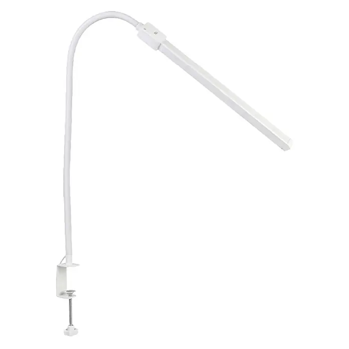 Luxula LED-Klemmleuchte - L x B x H: 80 x 6 x 83 cm, 18 W, Weiß - Weiße LED-Schreibtischlampe mit flexiblem Schwanenhals und rechteckiger Lichtleiste, mit Klemme befestigt.