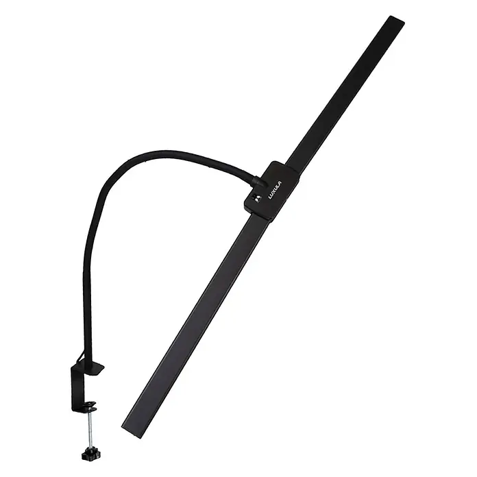 Luxula LED-Klemmleuchte - L x B x H: 80 x 6 x 83 cm, 18 W, Schwarz - Schwarze LED-Klemmtischleuchte mit flexiblem Schwanenhals und rechteckigem Lichtbalken.