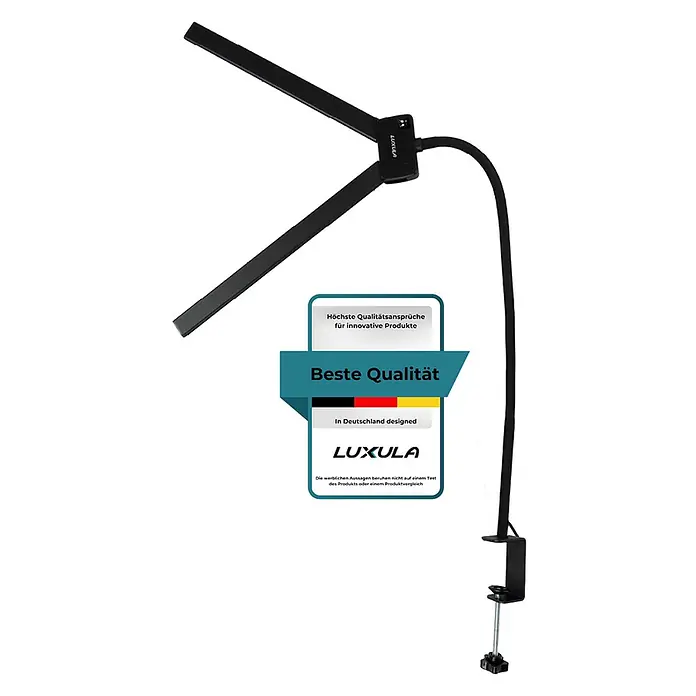 Luxula LED-Klemmleuchte - L x B x H: 80 x 6 x 83 cm, 18 W, Schwarz - Schwarze Klemm-Schreibtischlampe mit zwei verstellbaren LED-Lichtbalken und flexiblem Schwanenhals.