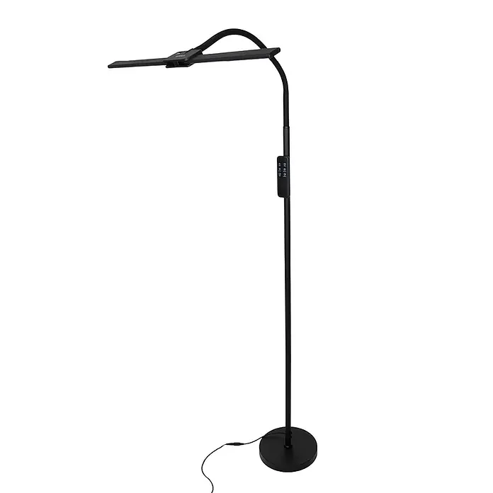 Luxula LED-Stehleuchte - 24 W, Höhe: 163 cm, Schwarz - Schwarze LED-Stehleuchte mit flexiblem Schwanenhals und flachem Kopf, inklusive Bedienfeld am Ständer.