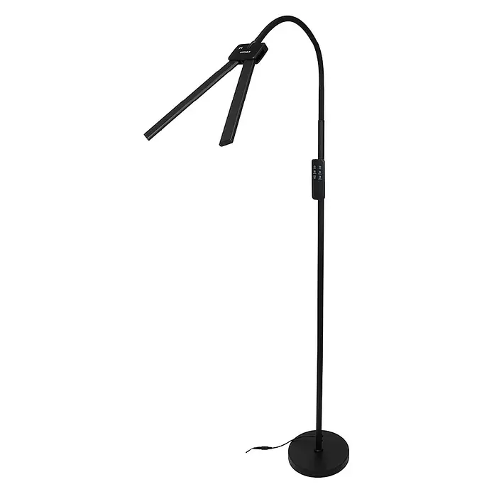 Luxula LED-Stehleuchte - 24 W, Höhe: 163 cm, Schwarz - Schwarze Stehlampe mit gebogenem Hals, geteilten, verstellbaren LED-Leisten und integriertem Bedienfeld.