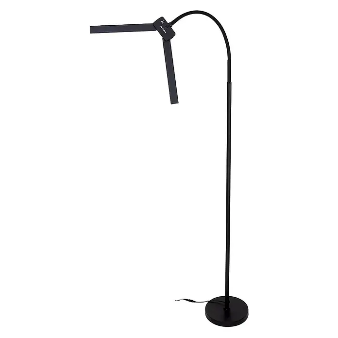 Luxula LED-Stehleuchte - 24 W, Höhe: 163 cm, Schwarz - Schwarze Stehleuchte aus Metall mit gebogenem Arm und verstellbarem Leuchtenkopf mit zwei rechteckigen LED-Stäben.