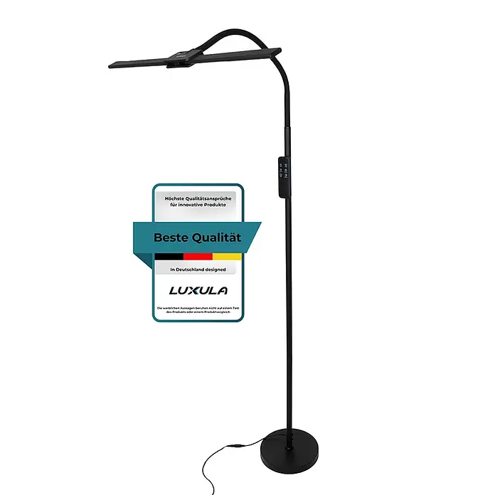 Luxula LED-Stehleuchte - 24 W, Höhe: 163 cm, Schwarz - Schwarze, verstellbare LED-Stehlampe mit schlankem Ständer und integriertem Bedienfeld.
