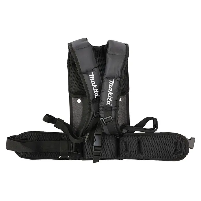 Makita Akku-Rucksackstaubsauger - 40 V, Behältervolumen: 2 l - Schwarzer Makita Rucksackgurt mit gepolsterten Schultergurten und Hüftgurt, mit Netzgewebe.