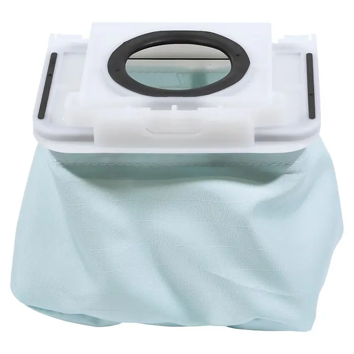 Makita Akku-Rucksackstaubsauger - 40 V, Behältervolumen: 2 l - Hellblauer Staubsauger-Stoffbeutel mit weißem Kunststoffoberteil und schwarzer ovaler Öffnung.