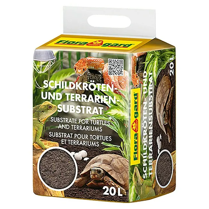 Floragard Schildkrötensubstrat - 20 l - Packung Flora Gard Schildkröten- und Terrarien-Substrat (20L) mit Abbildungen von Reptilien und Schildkröten.