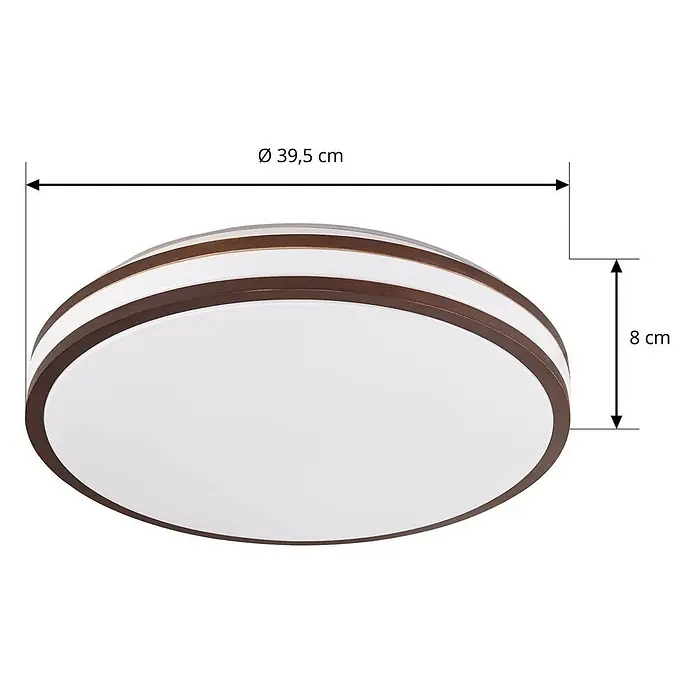 Lindby Deckenleuchte Emiva - L x B x H: 39,5 x 39,5 x 8 cm, Holz dunkel - Runde braun-weiße LED-Deckenleuchte, 39,5 cm Durchmesser, 8 cm hoch.