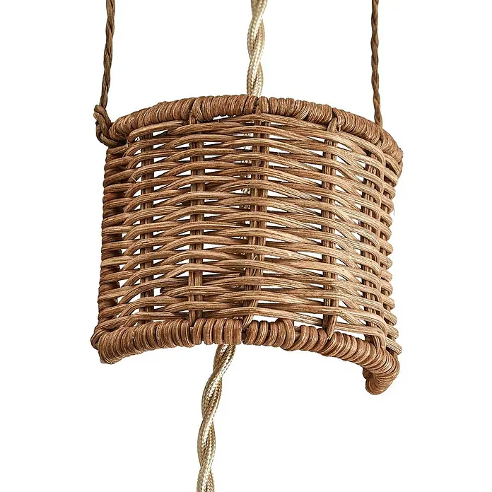 Lindby Wandleuchte innen in beige, holz, Wandlampe -  - Hellbrauner zylindrischer Pendelleuchtenschirm aus geflochtenem Rattan mit gedrehten Seildetails.