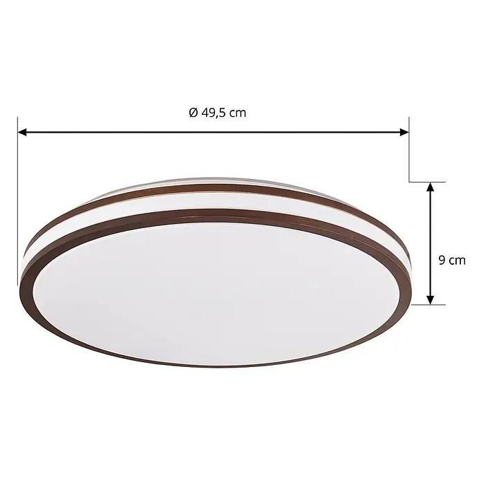 Lindby LED Deckenlampe in dunkelbraun, weiß, dimmbar Deckenleuchte -  - Runde Deckenleuchte mit braunen und weißen Ringen, 49,5 cm Durchmesser, 9 cm hoch.