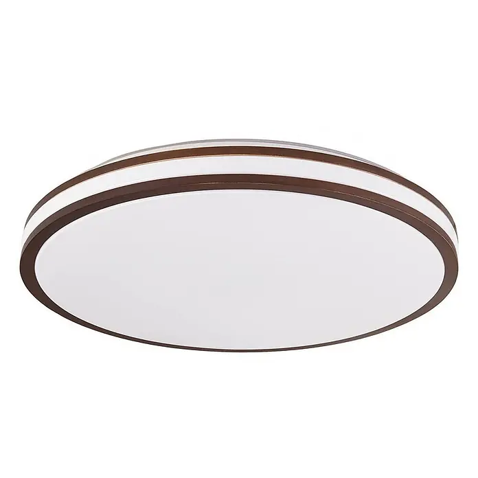 Lindby LED Deckenlampe in dunkelbraun, weiß, dimmbar Deckenleuchte -  - Runde, flache weiße Deckenleuchte mit zwei dunkelbraunen Zierringen.