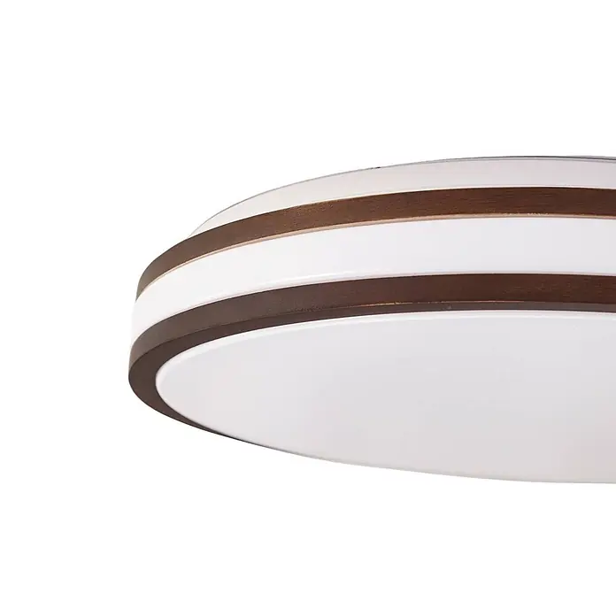 Lindby LED Deckenlampe in dunkelbraun, weiß, dimmbar Deckenleuchte -  - Rundes LED-Leuchte mit weißem Diffusor und dekorativen braunen Holzringen.