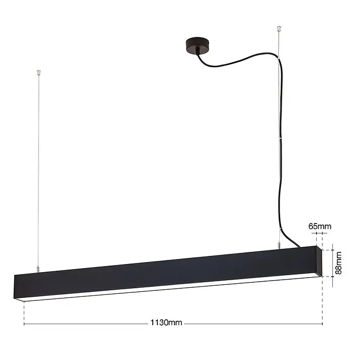 Orion Leuchten Pendelleuchte - L x B x H: 113 x 6,5 x 8,8 cm, Sonstige - Moderne schwarze lineare LED-Pendelleuchte, aufgehängt an Kabeln.