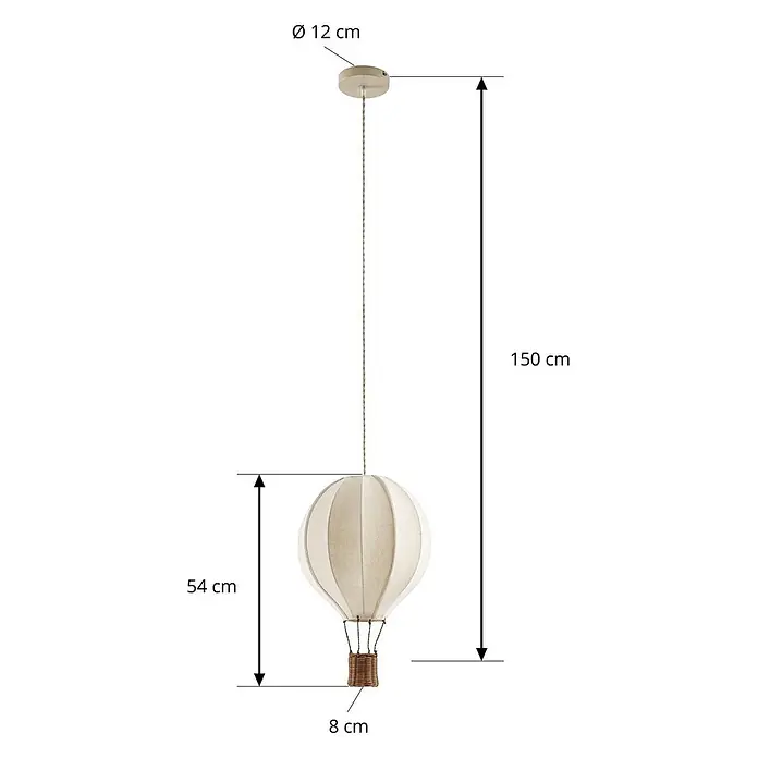 Lindby Pendelleuchte in beige, holz, Hängelampe -  - Hängelampe Heißluftballon mit hellem Stoffschirm, Weidenkorb und geflochtenem Kabel. Gesamtlänge 150 cm.