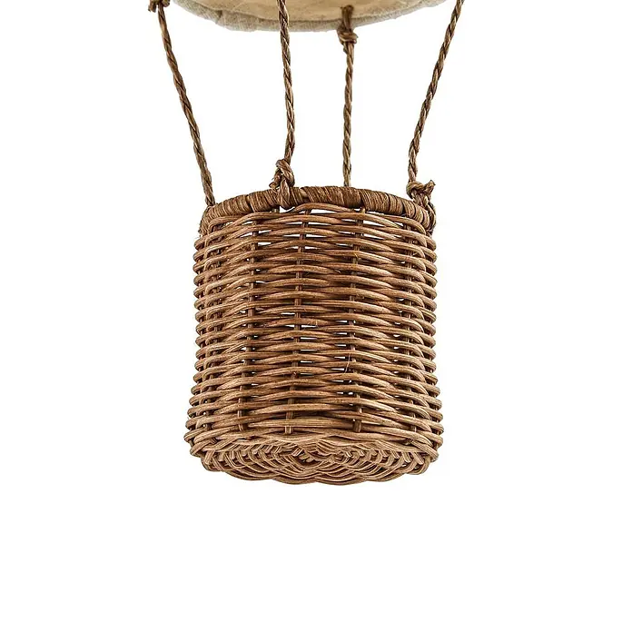 Lindby Pendelleuchte in beige, holz, Hängelampe -  - Brauner geflochtener Weidenkorb, an Seilen von einer hellen Stoffscheibe aufgehängt.