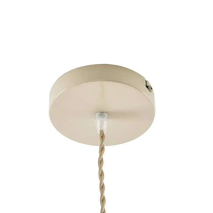 Lindby Pendelleuchte in beige, holz, Hängelampe -  - Cremefarbene Deckenrosette mit geflochtenem Textilkabel für Pendelleuchte.