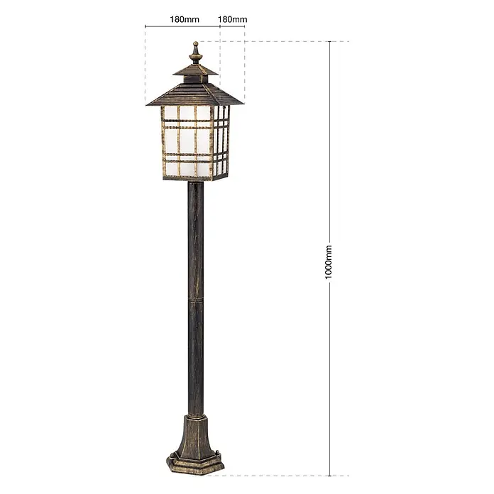 Orion Leuchten Außenlaterne Kiko - 60 W, Farbe Gehäuse: Bronze, Ohne Leuchtmittel - Outdoor-Standleuchte in Antikbronze mit Pagodendach und weißen Scheiben, 1000mm hoch, 180mm breit.