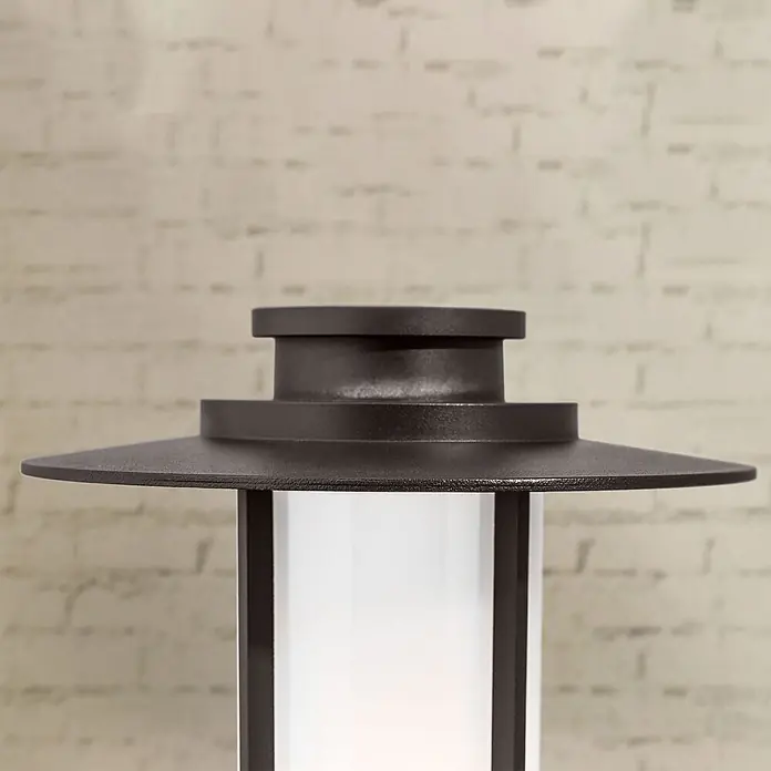 Orion Leuchten Außensockelleuchte - 24 x 24 x 80 cm, Ohne Leuchtmittel - Dunkelbronze Außenleuchte mit gestuftem Oberteil und weißem zylindrischem Diffusor.