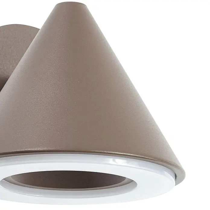 Lindby Außenwandleuchte Soran - braun / rost, braun / rost, IP44 - Konische, dunkelbeige Wandleuchte mit strukturierter Oberfläche und weißem Lichtring.