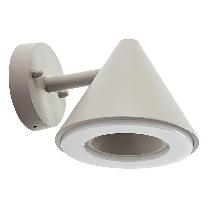 Lindby Außenwandleuchte Soran - alu / grau / zink, alu / grau / zink, IP44 - Mattbeige konische Wandleuchte mit runder Montageplatte und LED-Ring.