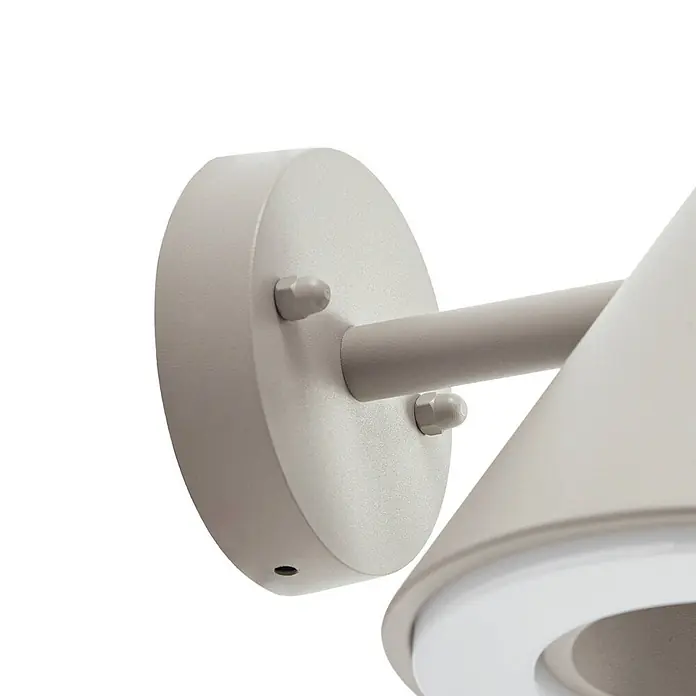 Lindby Außenwandleuchte Soran - alu / grau / zink, alu / grau / zink, IP44 - Hellgraue Outdoor-Wandleuchte mit runder Basis, Verbindungsarm und konischem Kopf.