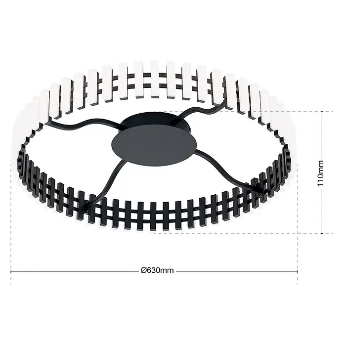Orion Leuchten LED-Panel rund -  - Moderne runde LED-Deckenleuchte mit schwarzem Metallrahmen und weißen rechteckigen Lichtelementen.