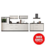 Respekta Premium Cocina de isla (Ancho: 310 cm, Con dispositivos eléctricos, Blanco de alto brillo)