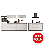 Respekta Premium Cocina de isla (Ancho: 280 cm, Con dispositivos eléctricos, Blanco de alto brillo)
