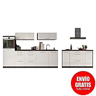 Respekta Premium Cocina de isla Amanda (Ancho: 280 cm, Roble/Blanco, Con electrodomésticos)