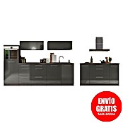 Respekta Premium Cocina de isla (Ancho: 280 cm, Con dispositivos eléctricos, Gris de alto brillo)